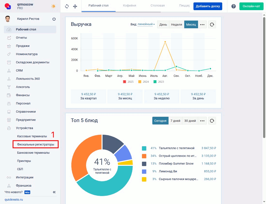 Активация фискального регистратора в бэк-офисе